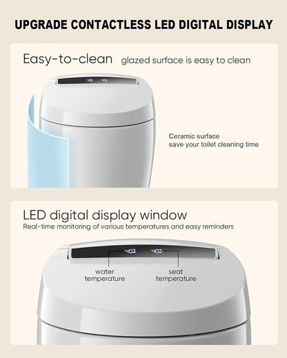 Smart Toilet with Bidet Built In with Warm Water Sprayer and Dryer | Foot Sensor Operation,Heated Seat toilet with LED Display for Bathroom,Auto Dual Flush