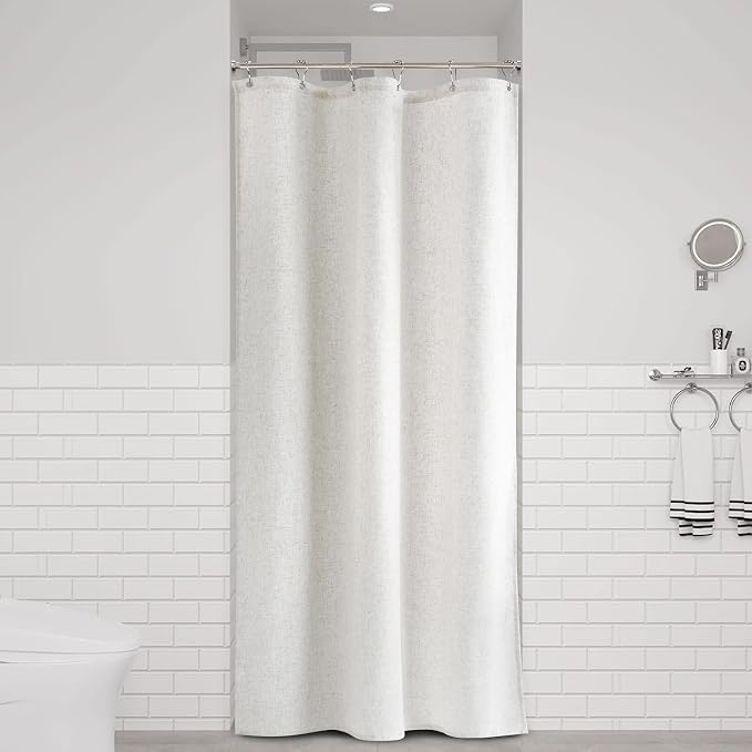36 Inch Shower Curtain - Stall Narrow Half Linen Ultra Thick Fabric Shower Curtain Set with Hooks, Boho Farmhouse Rustic RV Camper Bath Curtains for Bathroom, Beige White, 36x72