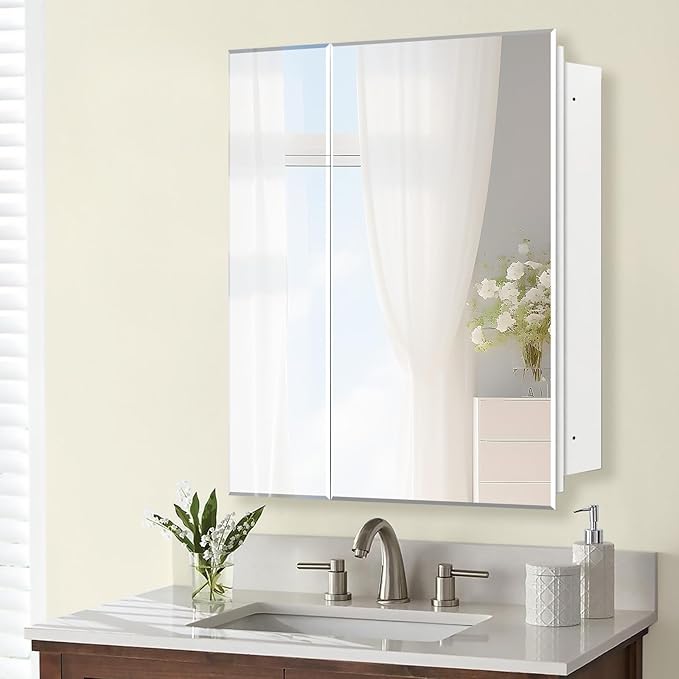 30X26 Inch Large Medicine Cabinet for Bathroom, Lightweight Combined Double Doors Mirrored Cabinet, Non-Assembly Needed, Recessed or Wall Mount, Flexiable Ample Storage, Soft Closing