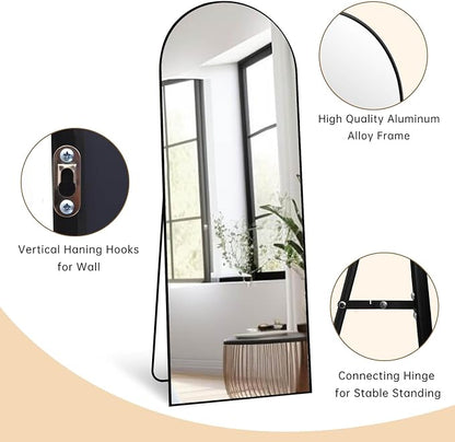 Dewfig Full Length Mirror, 70"x26" Arched Full Body Mirror, Black | Aluminum Alloy Frame Floor Mirror, HD Shatterproof Tempered Glass, Lean/Stand/Wall for Living Room,Bedroom, Dressing Room