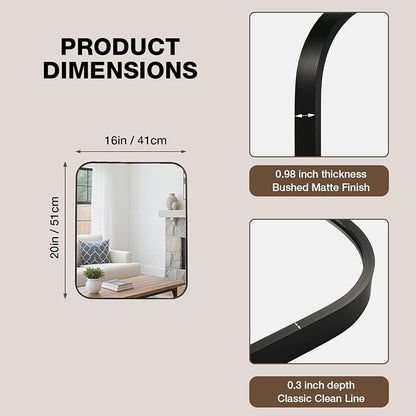 16"x20" Bathroom Mirrors for Over Sink, Matte Black Rectangle Vanity Mirror | Aluminum Alloy Frame, Clear Reflection, Rust-Resistant, Vertical or Horizontal, Wall Mount, Bedroom and Entryway