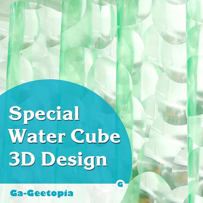 Ga-Geetopia EVA 3D Green Pearl Water Cube Plastic Shower Curtain Liner - Premium Lightweight 72" x 72" Bathroom Shower Showroom Curtain Liner with Rustproof Metal Gromments and Weighted Magnet