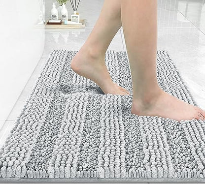 Yimobra Bathroom Rug Mat 32 x 20, Non Slip and Super Absorbent Bath Mat,Machine Washable Quick Dry,Ultra Plush Chenille Shower Rugs for Bathroom Floor Sink Tub and Shower Outside,Silver