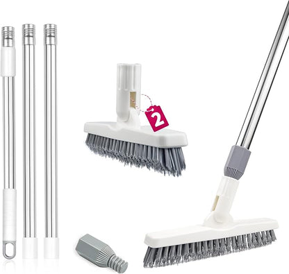 2 Pack Grout Cleaning Brush with Long Handle, Swivel V-Shape Grout Scrub Brush, Extendable Handle for Tile Floors, Bathroom, Shower, Corner