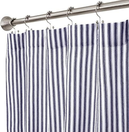 Navy Blue and White Ticking Stripe Woven Cotton Shower Curtain 72 Inches W x 72 Inches L