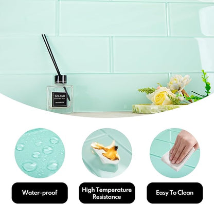 Light Green Glass Subway Tile, Glass for Bathroom Kitchen Shower Backsplash Wall, 4 x 12 Inches, 4 Sq.Ft