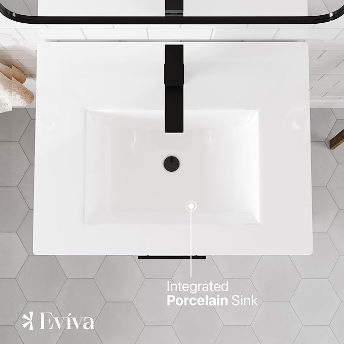 Eviva Graham 30 in. Oak Single Sink Bath Vanity with Porcelain Top and Integrated Sink