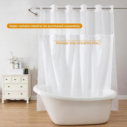eachope 2 Pack Fabric Snap-in Shower Curtain Liner Replacement,Compatible with No Hook Shower Curtain with Snap in Liner, Removable & Water-Repellent,Machine Washable,70x66,White
