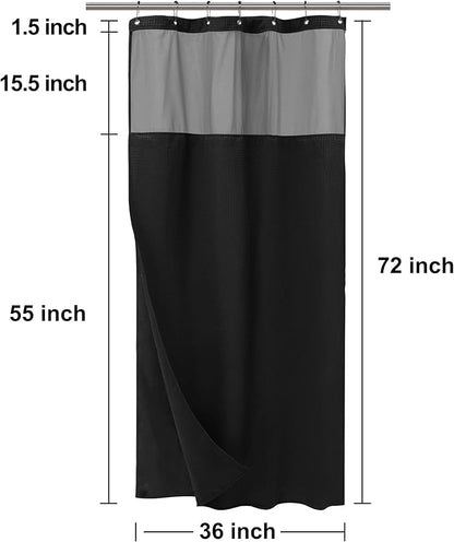 N&Y HOME Stall Waffle Weave Shower Curtain with Snap-in Fabric Liner & Hooks Set - 36" x 72" Small Shower Stall Size, Hotel Style & Mesh Top Window, Machine Washable - 36x72, Black