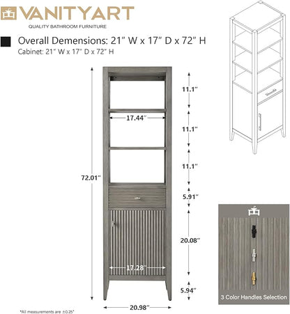 Vanity Art Vanity with Storage Cabinet & Shelves, Free-Standing Vanity with Soft-Closing Doors, Driftwood Gray, Golden Brushed Handware VA91-LC-DG-GB