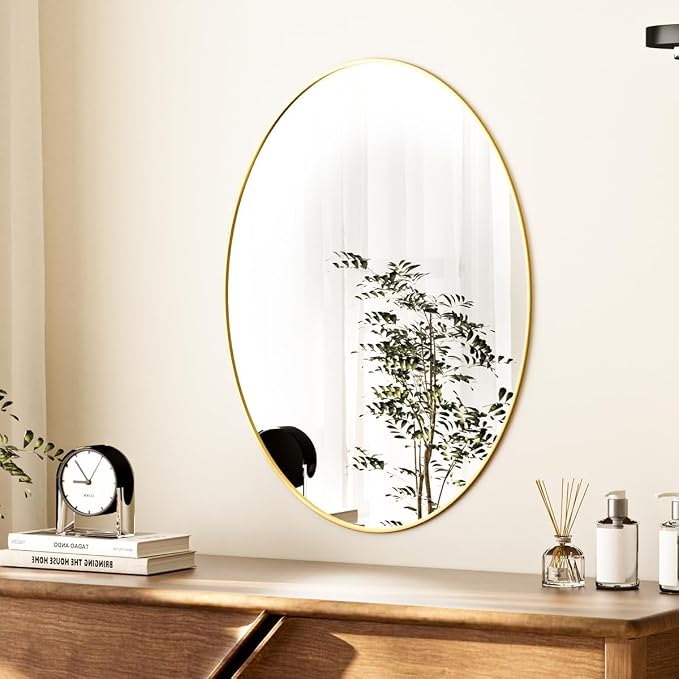 Koonmi Gold Oval Bathroom Mirror, 20"x28" Oval Mirror for Wall | Shatterproof Bathroom Vanity Mirror for Bedroom Living Room Entryway, Horizontal or Vertical, Hardware Included