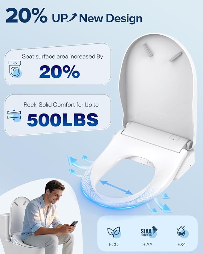 iliD Bidet Toilet Seat, Foam Shield Bidet Seat, Heated Toilet Seat Elongated, Instant Warm Water & Dryer, Front Wash & Rear Wash, User Mode, Remote Control, Self-Clean Nozzle, ECO Silent Night Child