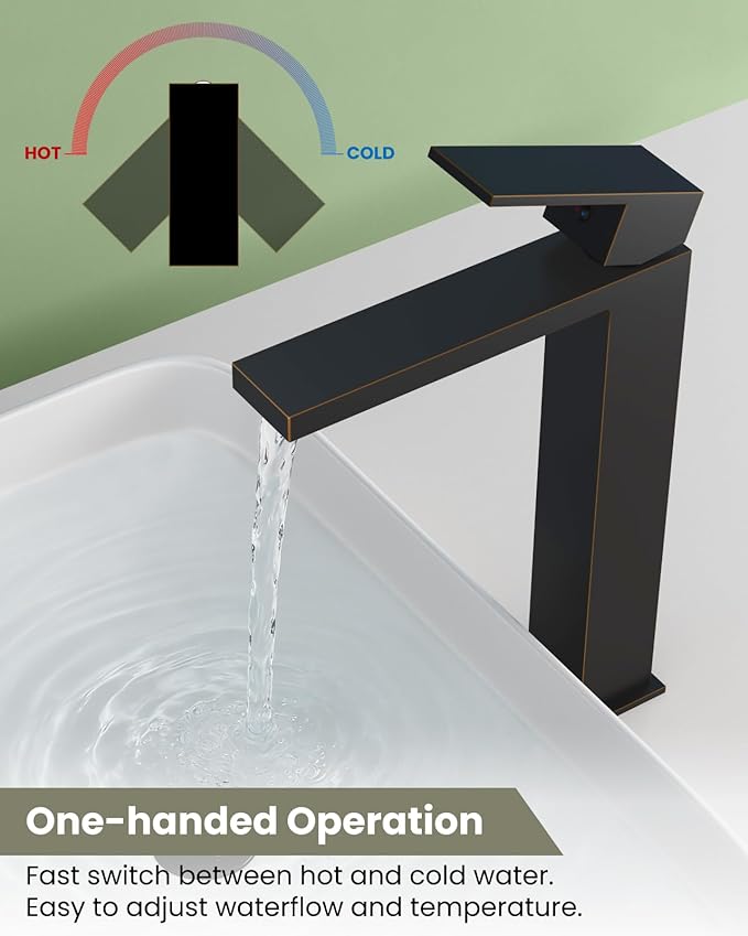 gotonovo Vessel Sink Faucet Single Handle Tall Bathroom Faucet One Hole Modern Lavatory Vanity Basin Mixer Tap Matching Supply Hoses and Pop up Drain Without Overflow, Oil Rubbed Bronze