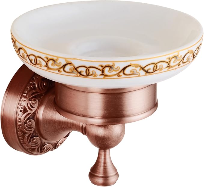 Red Copper Bath Soap Dish Soap Holder, Wall Mounted Bathroom Hardware Accessories, Pattern Carving Design