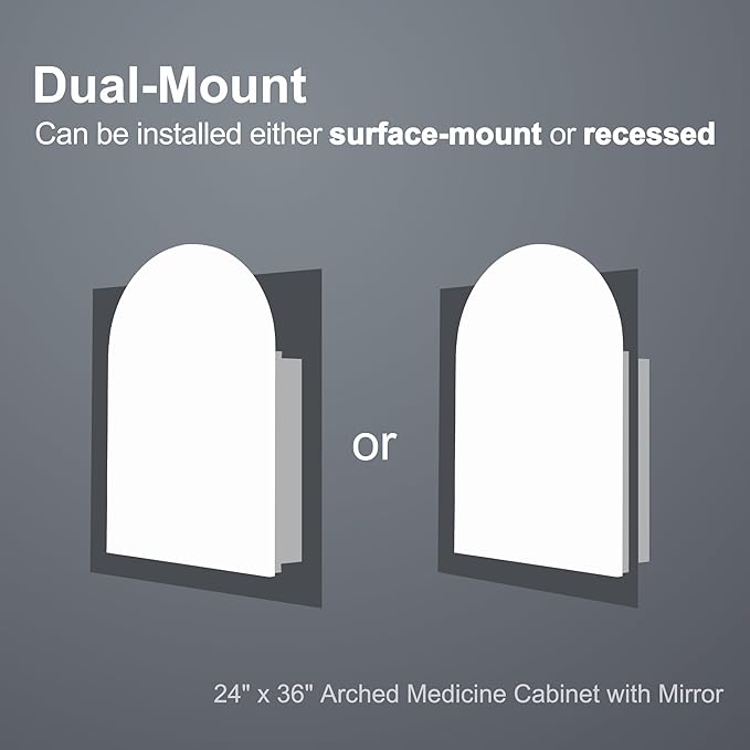 Casaphoria 36" H x 24" W Arched Bathroom Medicine Cabinet with Mirror, Metal Frame Wall Mirror Cabinet, Wall Medicine Cabinets Mirrors, Gold