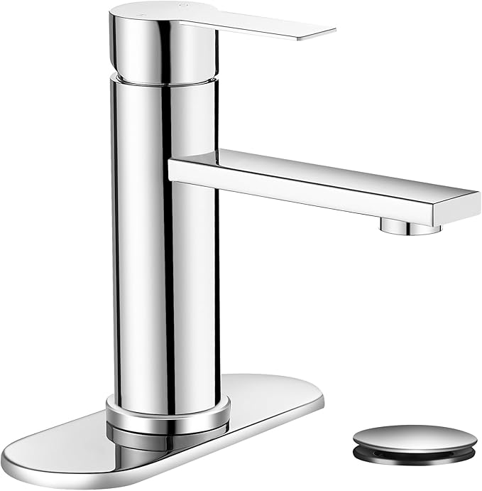 Bathroom Faucet Single Hole Single Handle Vanity Faucet | Modern Chrome Bathroom Faucet with Pop-Up Drain, Suitable for 1 Hole or 3 Hole Sink, Suitable for RV Etc Bathroom