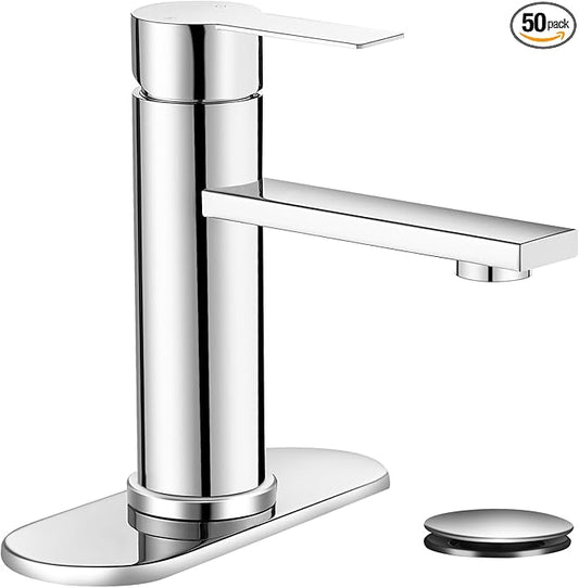 Chrome Bathroom Faucet Single Hole Single Handle Vanity Modern Sink RV Bathroom Faucet with Pop-up Drain for 1 - or 3 Hole Sink (Chrome)