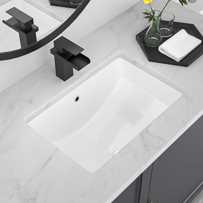 22''x15'' Undermount Bathroom Sink Rectangle Bathroom Sink White Porcelain Ceramic Vanity Sinks Under Counter Basin Lavatory Sinks
