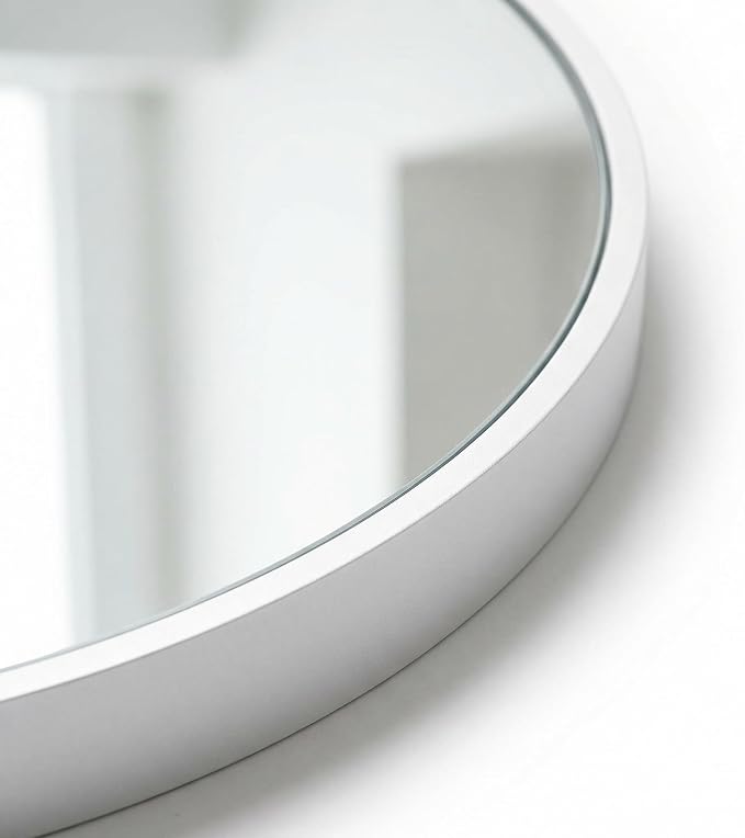 HARRITPURE 24 Inch Round Mirror White Circle Bathroom Mirror | Modern Aluminum Alloy Frame Wall Mounted Vanity Mirror for Living Room, Bedroom, Entryway