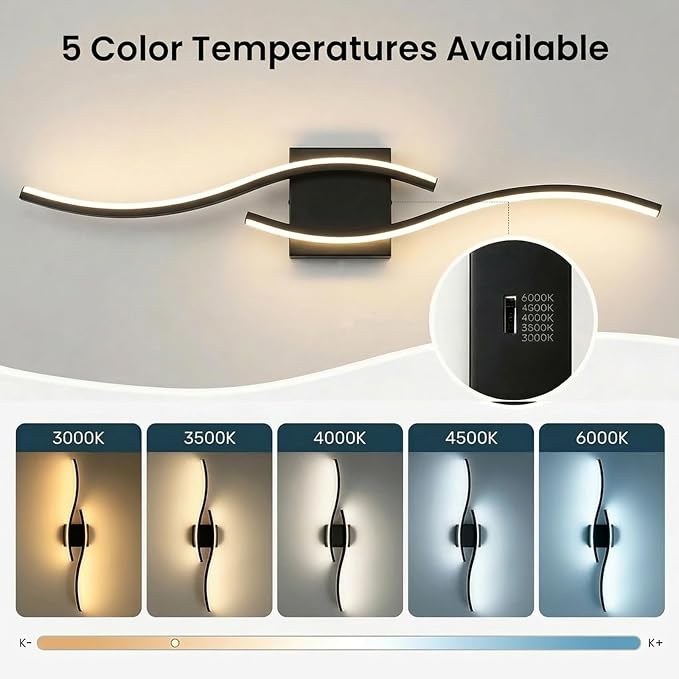 Vanity Light for Bathroom, 31.6 Inch Black LED Dimmable | Bathroom Lights Fixture Over Mirror, 5CCT Adjustable Color Temperatures Modern Wall Sconces for Bathroom Bedroom Living Room