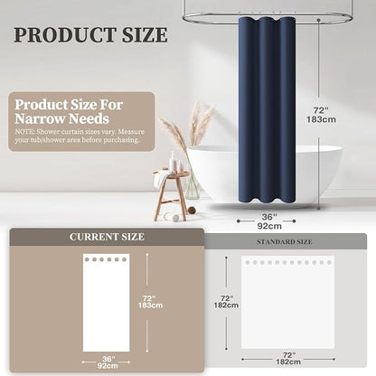 Stall Linen Textured Waterproof Shower Curtain Set, 36x72, Navy Blue | Half Size, 230GSM Polyester, Heavy Duty Fabric, Weighted Hem, 6 Plastic Hooks, Modern Luxury Hotel Style, Machine Washable
