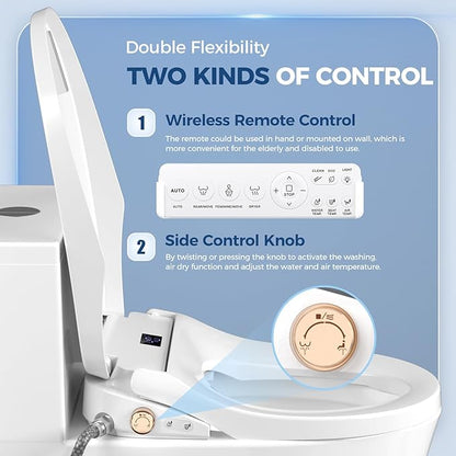 Bidet Toilet Seat, Electric Smart Heated Toilet Seat, Feminine & Front Rear Wash, Instant Warm Water & Dryer, Self-Clean Nozzle, Soft Closed Toilet Lid, Wireless Remote Night Light Elongated