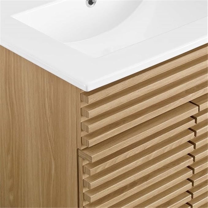 Modway Render Vanity Floor, 24 Inch, Oak/White Sink