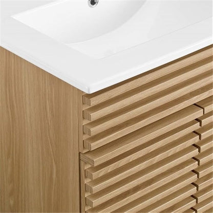 Modway Render Vanity Floor, 24 Inch, Oak/White Sink