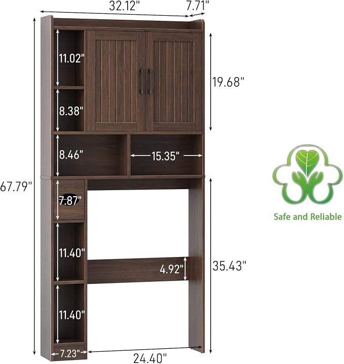 Vabches Farmhouse Over The Toilet Storage Cabinet with Barn Door, Espresso | Storage Cabinet Over Toilet, Home Space-Saving Toilet Rack, for Bathroom, Restroom, Laundry
