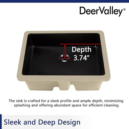 DeerValley 20x16 Inch Black Rectangular Undermount Bathroom Sink, Porcelain Ceramic Vessel Sink with Overflow, Modern Vanity Basin, DV-1U201B