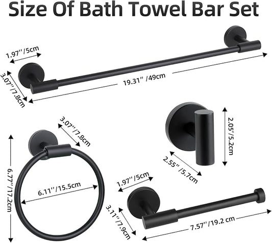 Matte Black Bathroom Hardware Accessories Towel Bar Set 10 Pieces | Stainless Steel Black Towel Rack Set, 19in Towel Bars Wall Mounted, Bathroom Towel Holders, Towel Rings, Towel Hooks