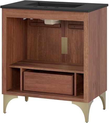 Modway Daylight Bathroom Vanity Cabinet with Ceramic Sink Basin, 30 Inch, Black Walnut