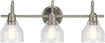 Kichler Avery 24" Vanity Bath Light in Brushed Nickel, Vintage 3-Light Bathroom Wall Mount Fixtured with Clear Seeded Glass, (24" W x 9.25" H), 45973NI