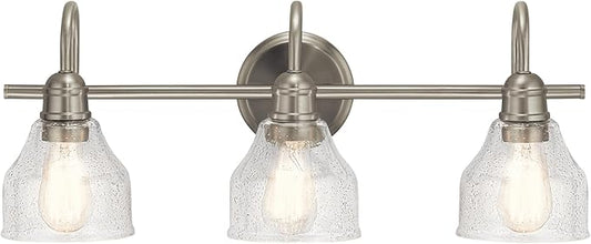 Kichler Avery 24" Vanity Bath Light in Brushed Nickel, Vintage 3-Light Bathroom Wall Mount Fixtured with Clear Seeded Glass, (24" W x 9.25" H), 45973NI