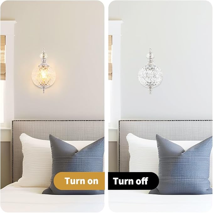 Brushed Nickel Bathroom Wall Sconce Vintage Style - G9 Bulb Compatible, Small Hardwired Bathroom Vanity Lighting with Hand-Etched Glass Shades, Easy Mounted for Bedroom Living Room Hallway