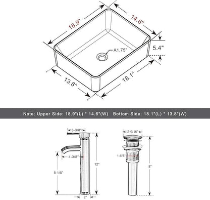eclife 72" Modern Bathroom Vanity Sink Combo Freestanding Cabinet with Small Side Cabinet, White Rectangle Ceramic Vessel Sink, Water Save Faucet, Drain (Black+T03)