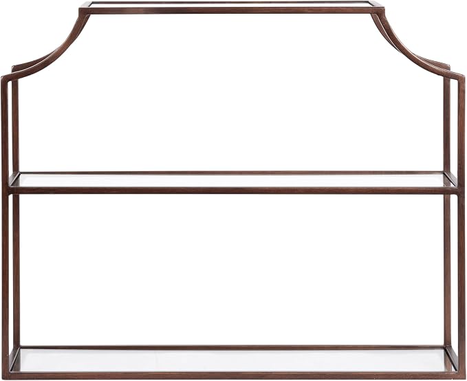 Kate and Laurel Ciel Modern Glam Wide Two-Tier Wall Shelf, 24 x 20, Bronze, Tiered Bathroom Shelves for Over the Toilet Storage or Bedroom Makeup Organizer