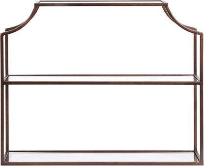 Kate and Laurel Ciel Modern Glam Wide Two-Tier Wall Shelf, 24 x 20, Bronze, Tiered Bathroom Shelves for Over the Toilet Storage or Bedroom Makeup Organizer