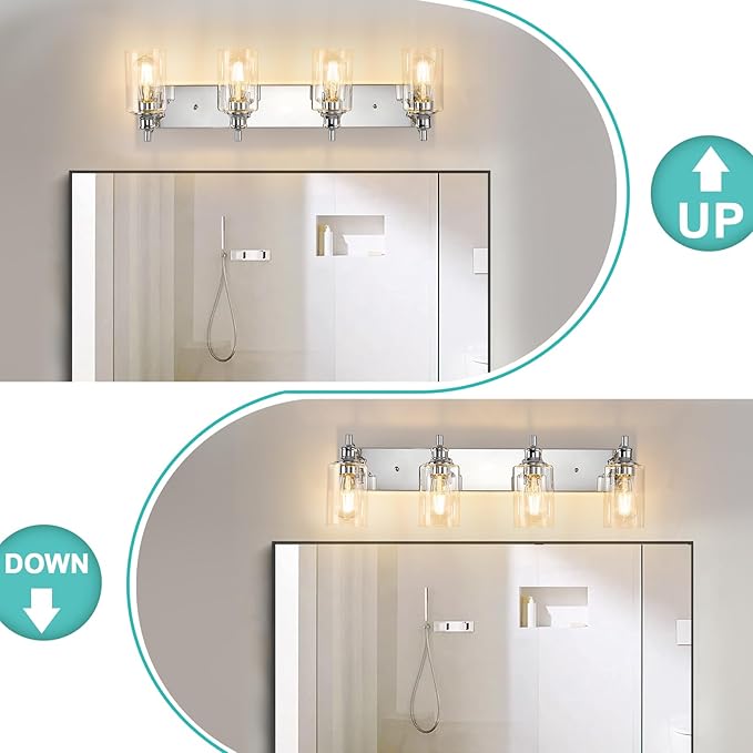 4-Light Bathroom Light Fixtures Modern Chrome Vanity Lights for Bathroom Lighting Fixtures Over Mirror for Cabinet Mirror Bedroom Hallway