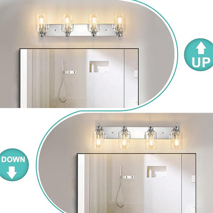 4-Light Bathroom Light Fixtures Modern Chrome Vanity Lights for Bathroom Lighting Fixtures Over Mirror for Cabinet Mirror Bedroom Hallway