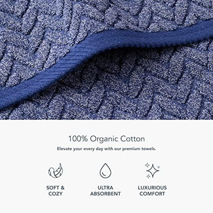 Texere 100% Organic Cotton Bathroom Towel, Textured Jacquard 650 GSM Premium Large Bath Towel Sets - Extra Absorbent Quick Dry and Plush (Cable, Estate Blue, 2 Bath Towels)