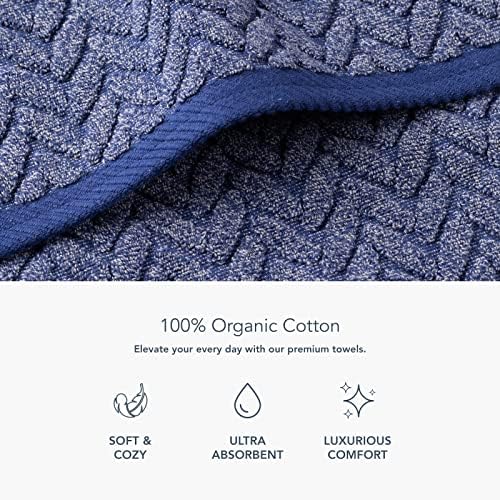 Texere 100% Organic Cotton Jacquard 650 GSM Premium Bath Towel Sets - Extra Absorbent Quick Dry and Plush (Cable, Estate Blue, 4 Bath Towels)