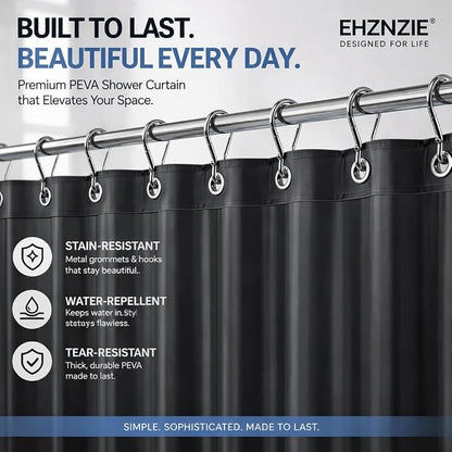 EHZNZIE Dark Grey Shower Curtain Liner 72x72, PEVA Waterproof Bath Curtain, No Chemical Smell, 3 Weighted Magnets, Durable with Rustproof Metal Grommets