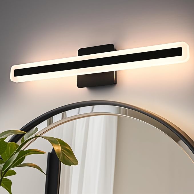 Modern Bathroom Light Fixture Over Mirror 24.0 Inch, 28W Black LED Vanity Light Bar, 5CCT Dimmable Vanity Lighting Fixtures Linear LED Wall Sconces Bar Lights for Bathroom Cabinets Bedroom
