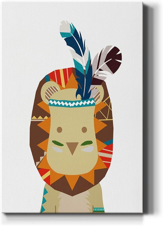 Renditions Gallery Canvas Animal Wall Art Decorations Paintings & Prints Tribal Baby Chief Lion Canvas Animated Wall Hanging Prints for Bedroom Living Room Office Kitchen - 8"x12" LT02