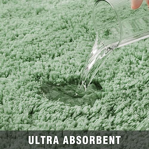 TECHMILLY Non-Slip Bathroom Rugs Sets 2 Piece, Fluffy Soft Luxury Microfiber Shower Mat, Absorbent, Washable & Quick Dry for Bath Floor, 32''x20'', Green