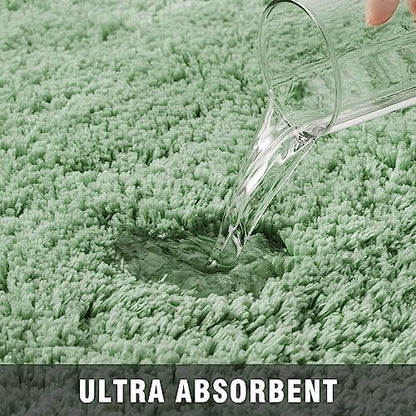 TECHMILLY Non-Slip Bathroom Rugs Sets 2 Piece, Fluffy Soft Luxury Microfiber Shower Mat, Absorbent, Washable & Quick Dry for Bath Floor, 32''x20'', Green