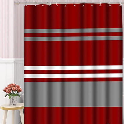 Shower Curtain, for Bathroom Decor 72 x 72 Inch, Striped Brick Red | Grey Crimson Waterproof Polyester Fabric Shower Curtains Set with Hooks