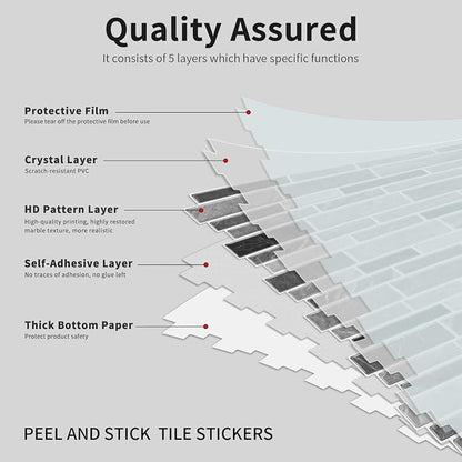 Alwayspon 10 Sheets 12" x12inch Grey Marble Effect Vinyl Tiles, Backsplash, Self-Adhesive Peel and Stick Wall Tile Stickers, Stick on Subway Tiles for Kitchen Bathroom Wall Decor