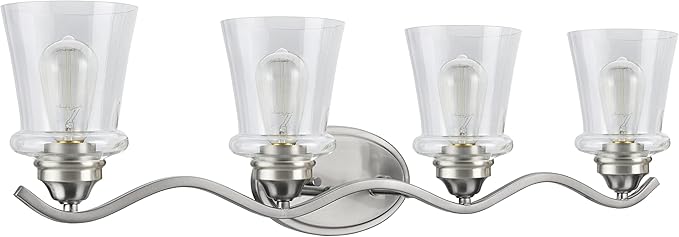 Aspen Creative 62118-1, Four-Light Metal Bathroom Vanity Wall Light Fixture, 33" Wide, Transitional Design in Satin Nickel with Clear Glass Shade